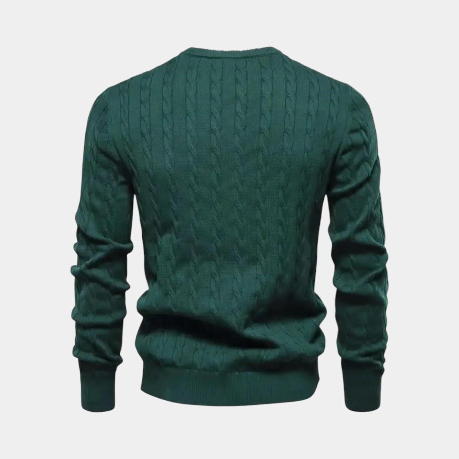 Cable-Knit Cotton Sweater for Men - Classic Crew Neck Jumper for Casual Wear and Layering