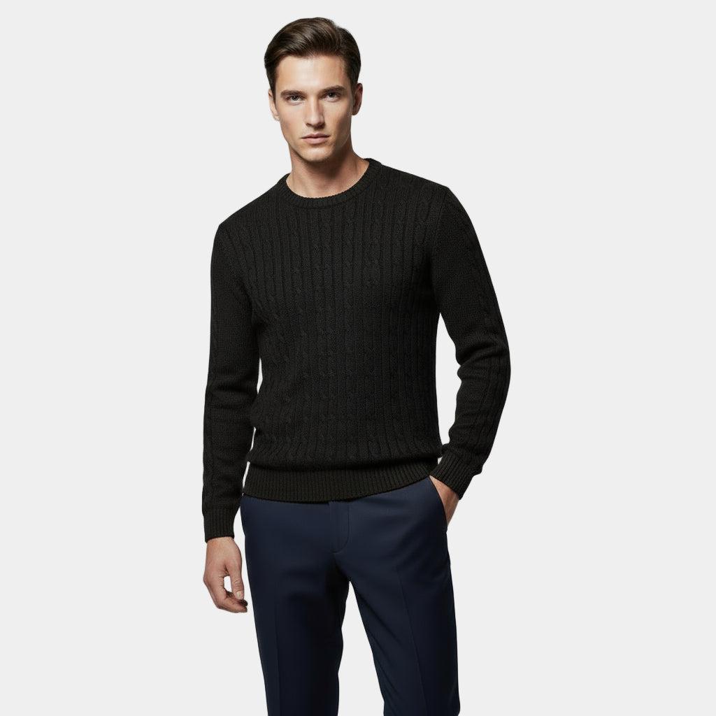 Cable-Knit Cotton Sweater for Men - Classic Crew Neck Jumper for Casual Wear and Layering