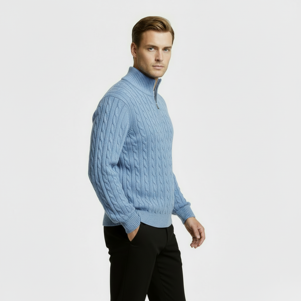 Men's Cable Knit Sweater - Cozy Warm Quarter Zip Jumper for Casual Wear in Various Colors