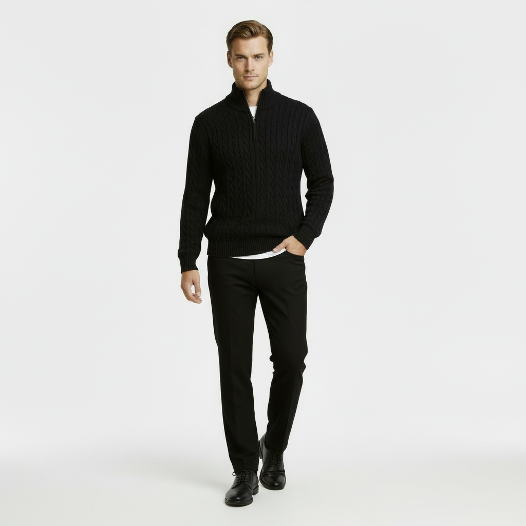 Men's Cable Knit Sweater - Cozy Warm Quarter Zip Jumper for Casual Wear in Various Colors