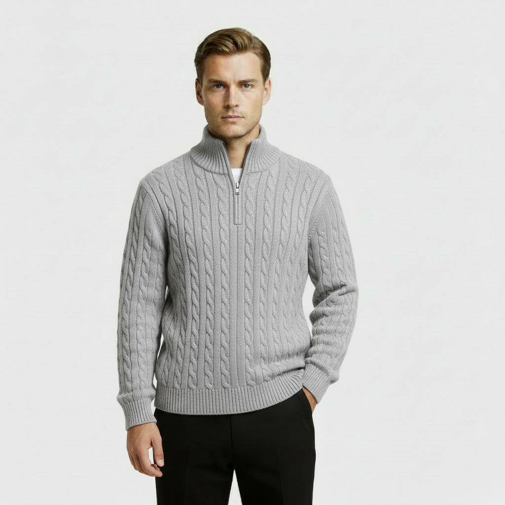 Men's Cable Knit Sweater - Cozy Warm Quarter Zip Jumper for Casual Wear in Various Colors