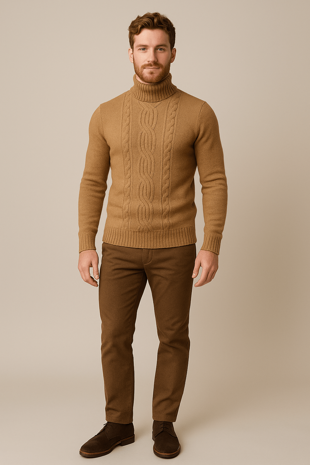 Men's Cable Knit Turtleneck Sweater in Soft Fabric with Ribbed Cuffs for Casual Winter Wear