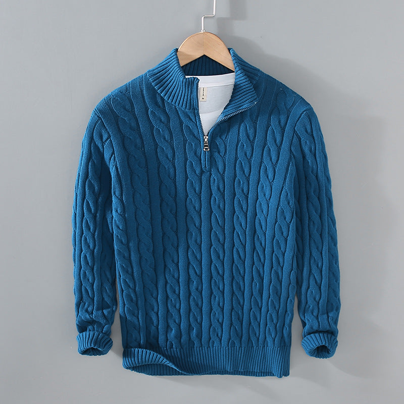 Men's Cable Knit Zip Neck Sweater | Warm Knit Fabric | Casual Layering for Cool Weather