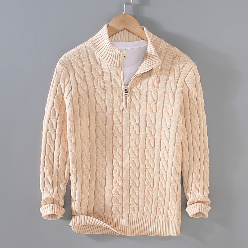 Men's Cable Knit Zip Neck Sweater | Warm Knit Fabric | Casual Layering for Cool Weather
