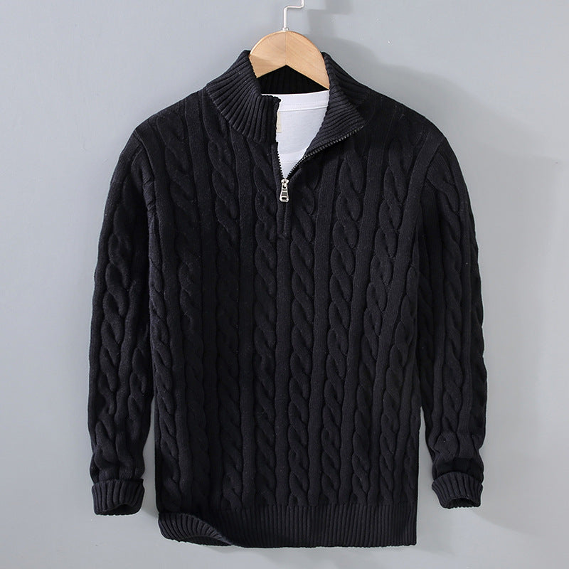 Men's Cable Knit Zip Neck Sweater | Warm Knit Fabric | Casual Layering for Cool Weather