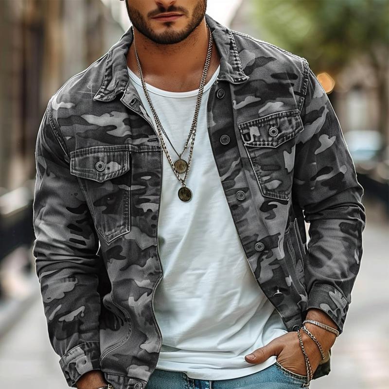 Men's Camouflage Canvas Lapel Jacket | Retro Style for Casual Wear
