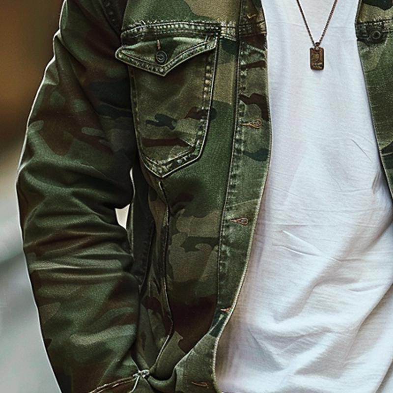 Men's Camouflage Canvas Lapel Jacket | Retro Style for Casual Wear