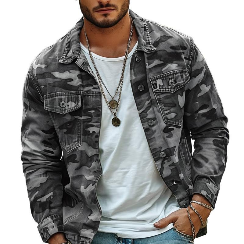 Men's Camouflage Canvas Lapel Jacket | Retro Style for Casual Wear