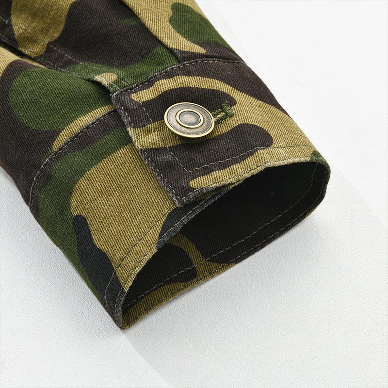 Men's Camouflage Canvas Lapel Jacket | Retro Style for Casual Wear