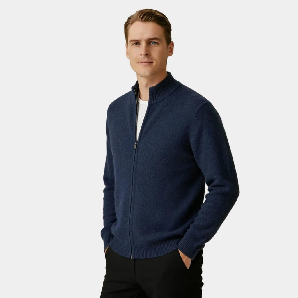Men's Cashmere Full-Zip Cardigan - Soft Knit Sweater for Casual Wear and Layering