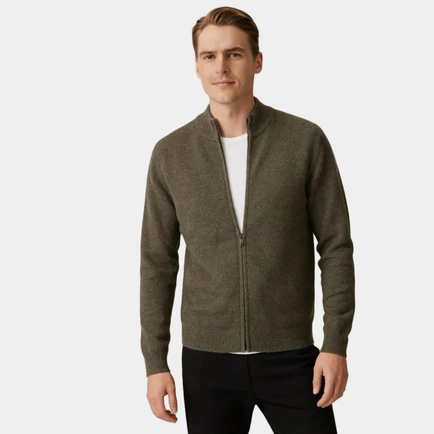 Men's Cashmere Full-Zip Cardigan - Soft Knit Sweater for Casual Wear and Layering