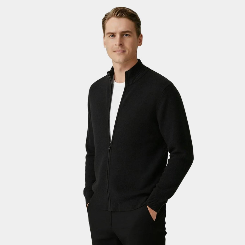 Men's Cashmere Full-Zip Cardigan - Soft Knit Sweater for Casual Wear and Layering