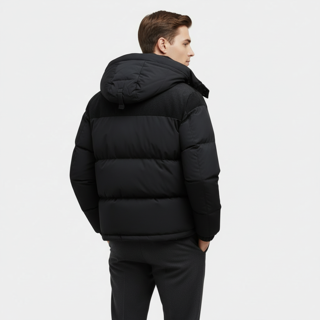 Men's Puffer Jacket with Corduroy Trim and Detachable Hood for Casual and Outdoor Activities