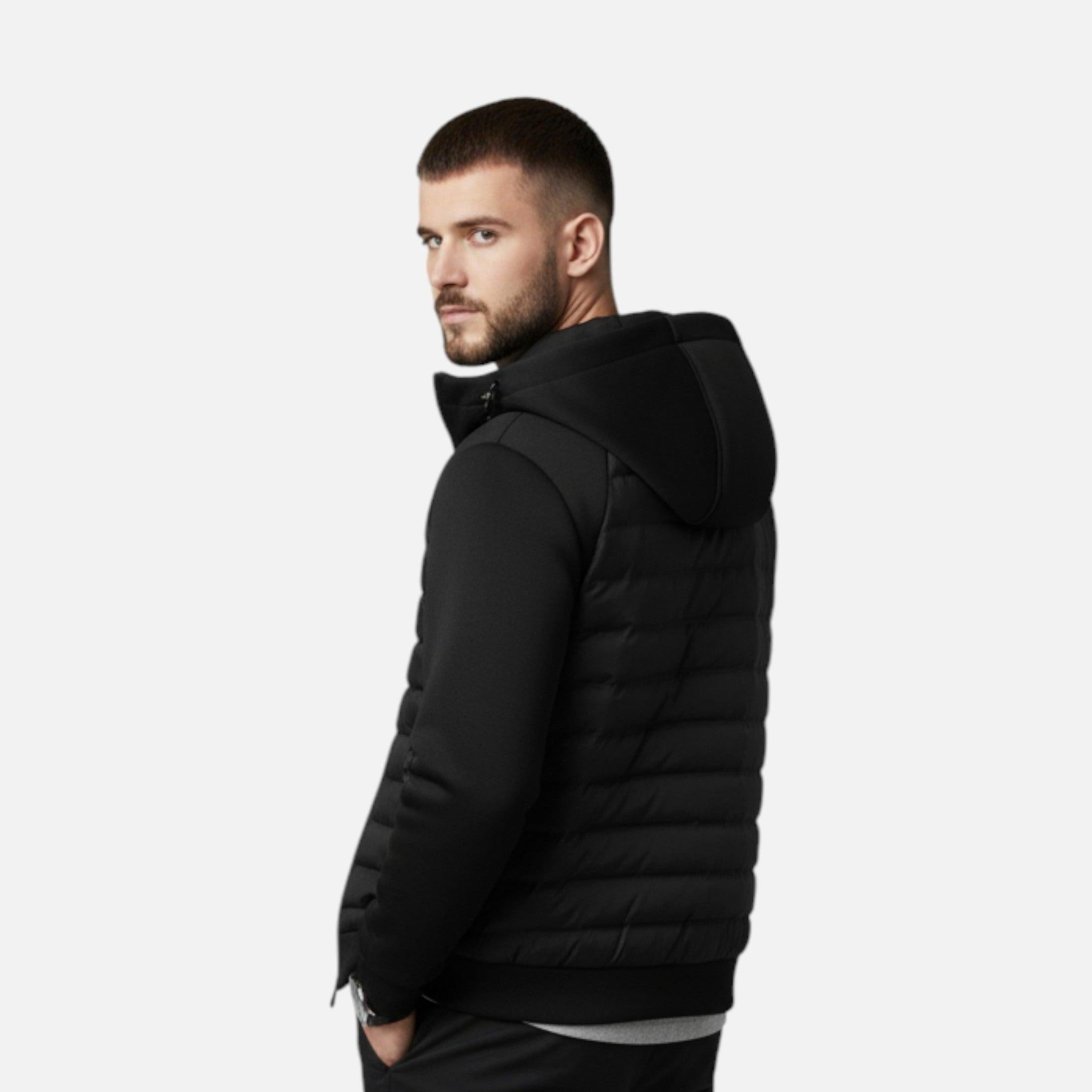 Men's Quilted Down Hooded Jacket for Cold Weather Outdoor Activities