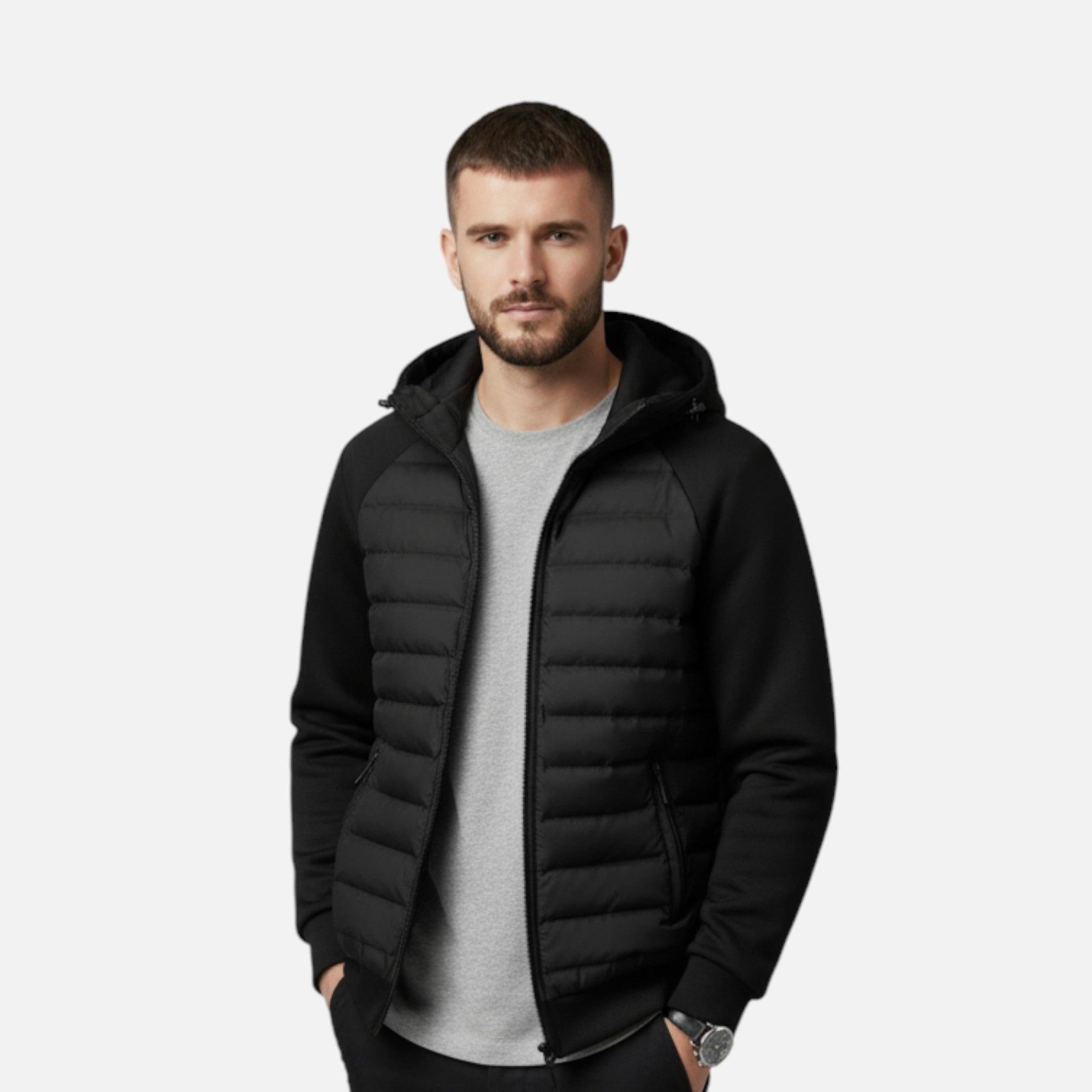 Men's Quilted Down Hooded Jacket for Cold Weather Outdoor Activities