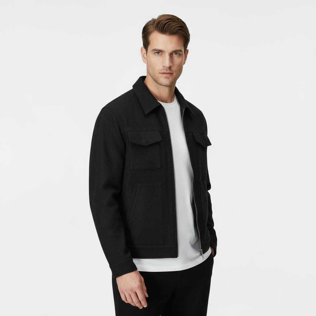 Men's Faux Suede Zip Jacket - Casual Overshirt for Everyday Layering and Versatile Style