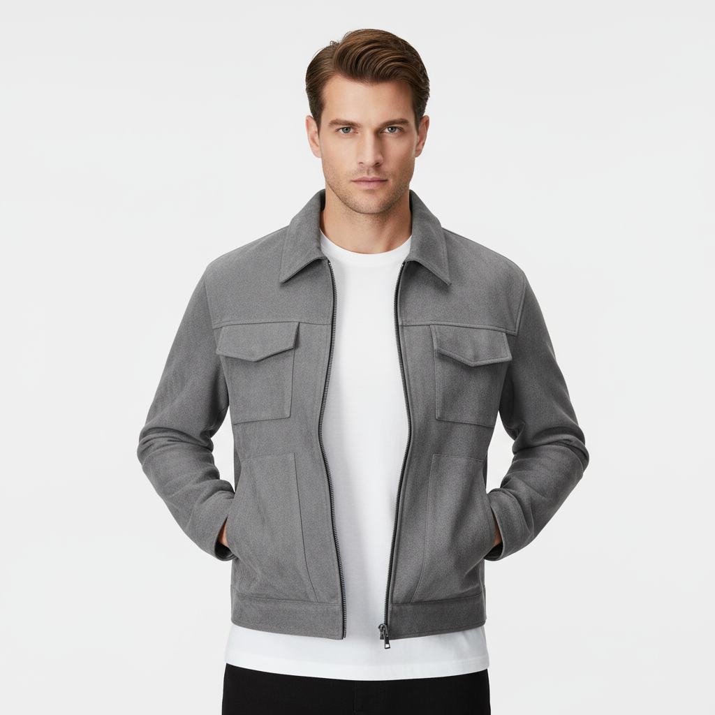 Men's Faux Suede Zip Jacket - Casual Overshirt for Everyday Layering and Versatile Style