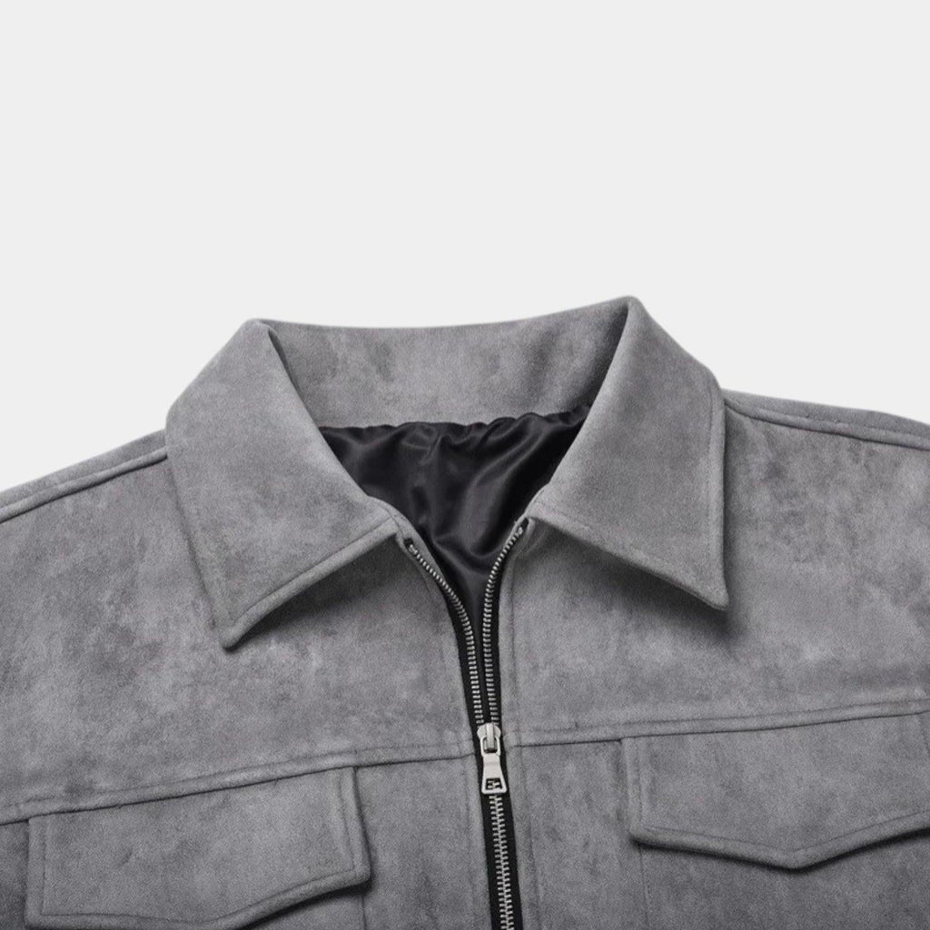 Men's Faux Suede Zip Jacket - Casual Overshirt for Everyday Layering and Versatile Style