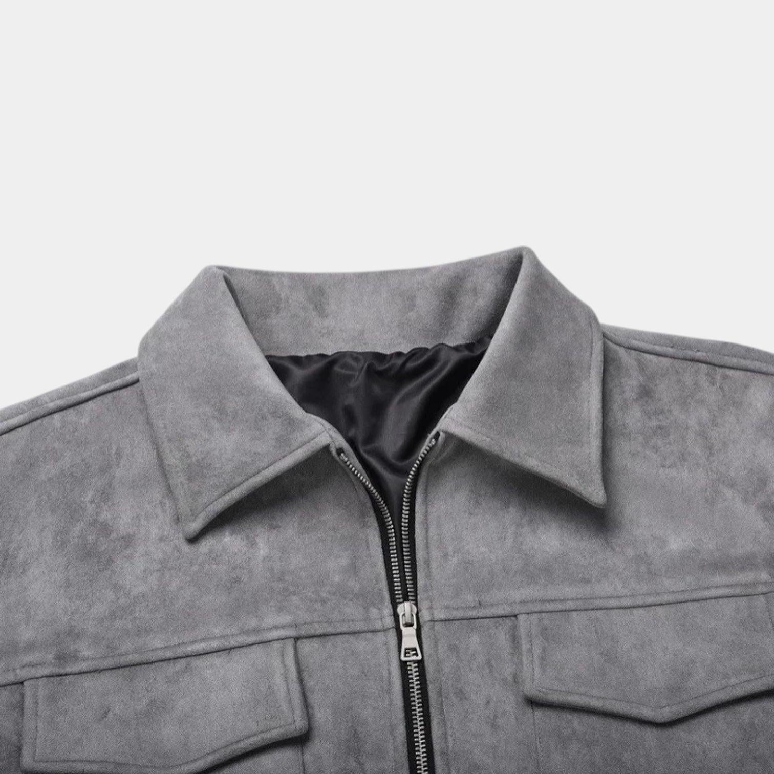 Men's Faux Suede Zip Jacket - Casual Overshirt for Everyday Layering and Versatile Style