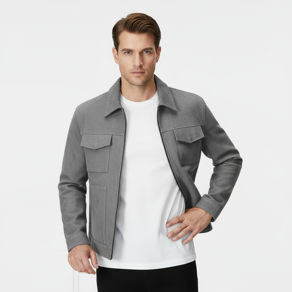 Men's Faux Suede Zip Jacket - Casual Overshirt for Everyday Layering and Versatile Style