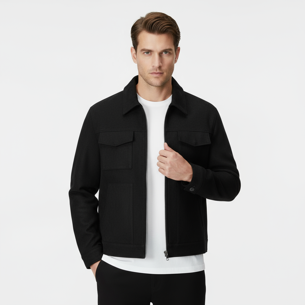 Men's Faux Suede Zip Jacket - Casual Overshirt for Everyday Layering and Versatile Style