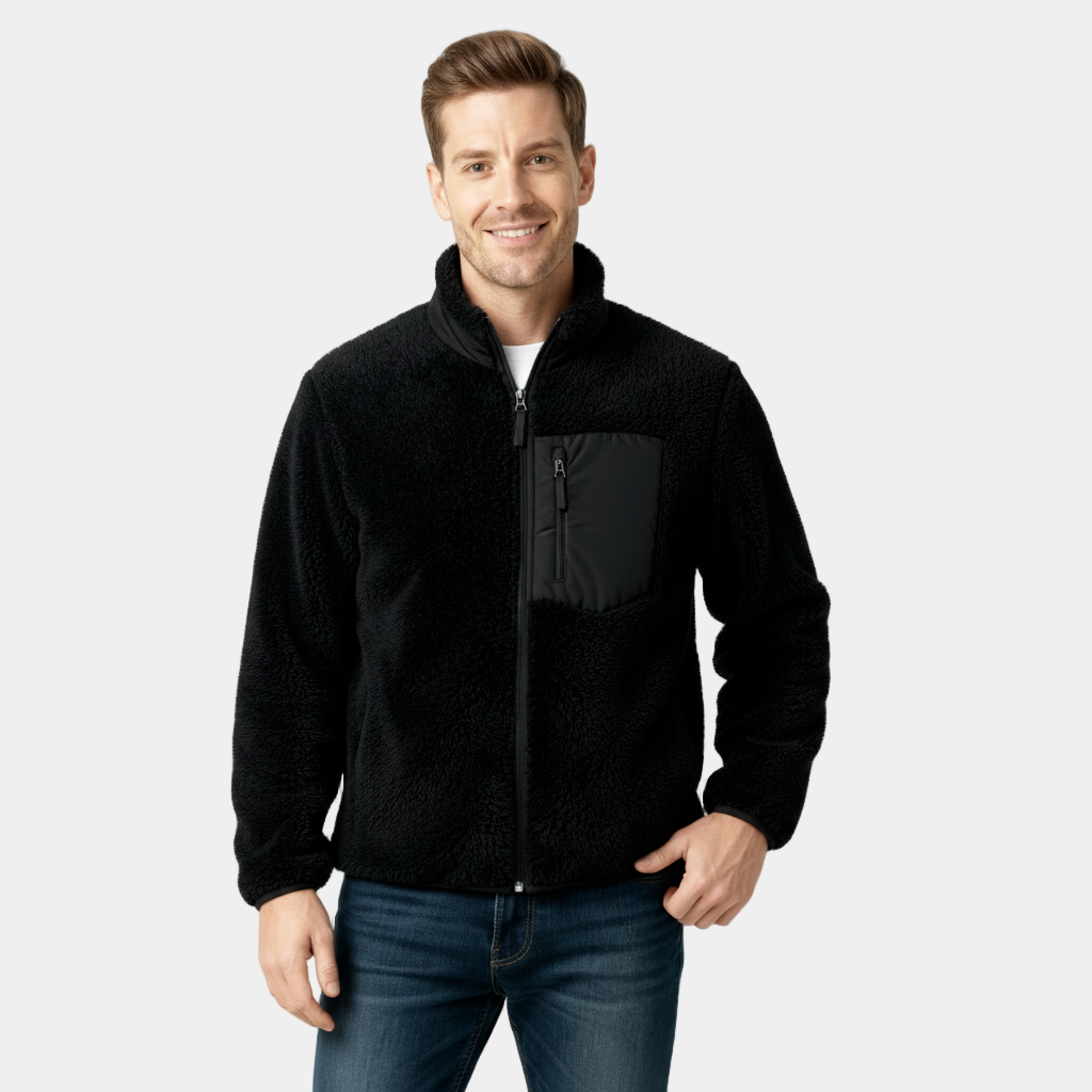 Men's Full-Zip Fleece Jacket - Warm Polyester - Casual Style - Ideal for Outdoor Activities and Everyday Wear