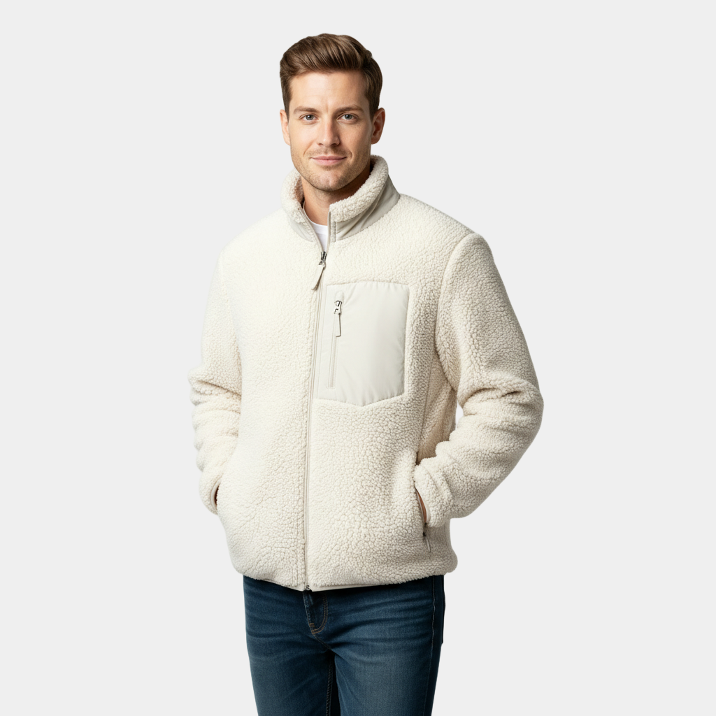 Men's Full-Zip Fleece Jacket - Warm Polyester - Casual Style - Ideal for Outdoor Activities and Everyday Wear