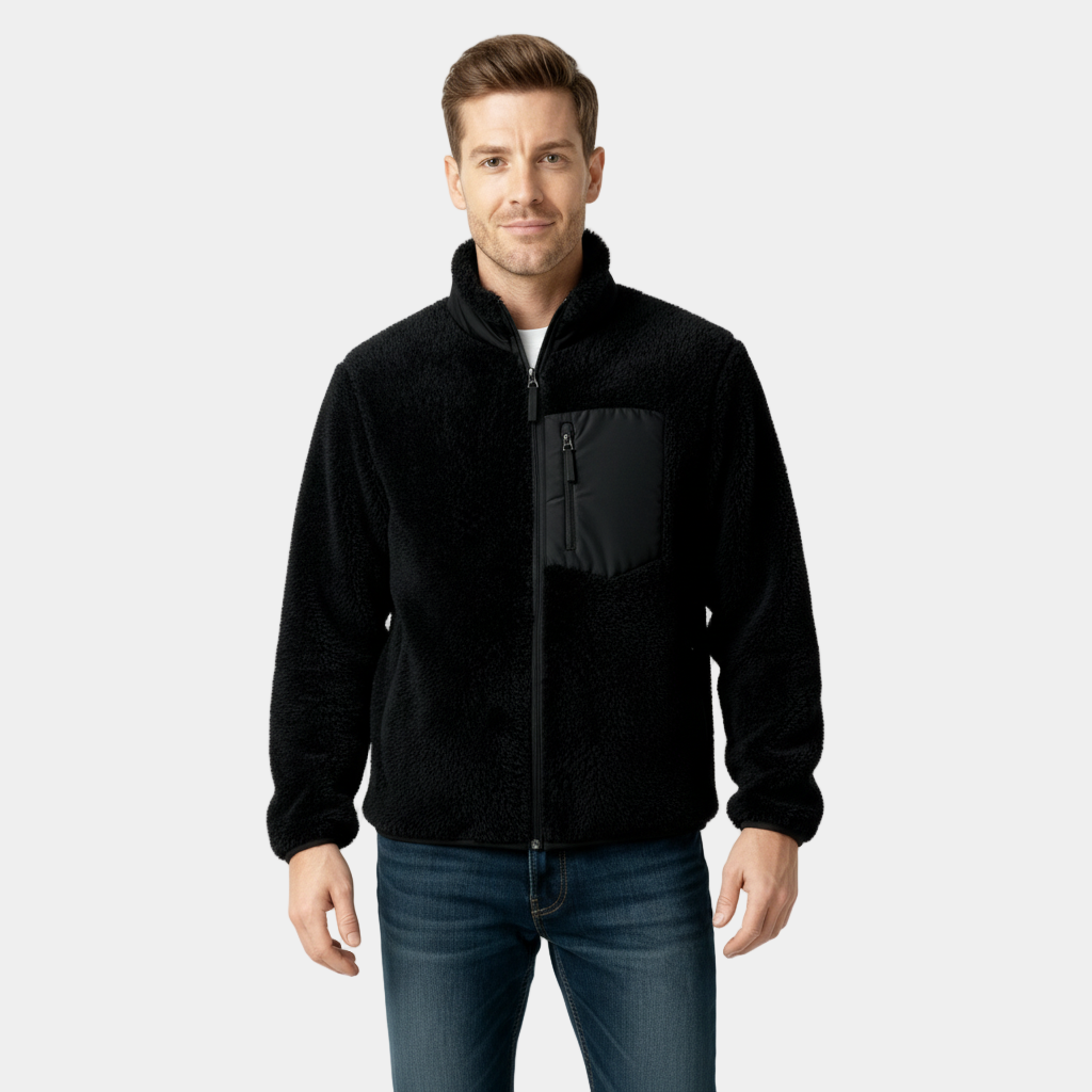 Men's Full-Zip Fleece Jacket - Warm Polyester - Casual Style - Ideal for Outdoor Activities and Everyday Wear