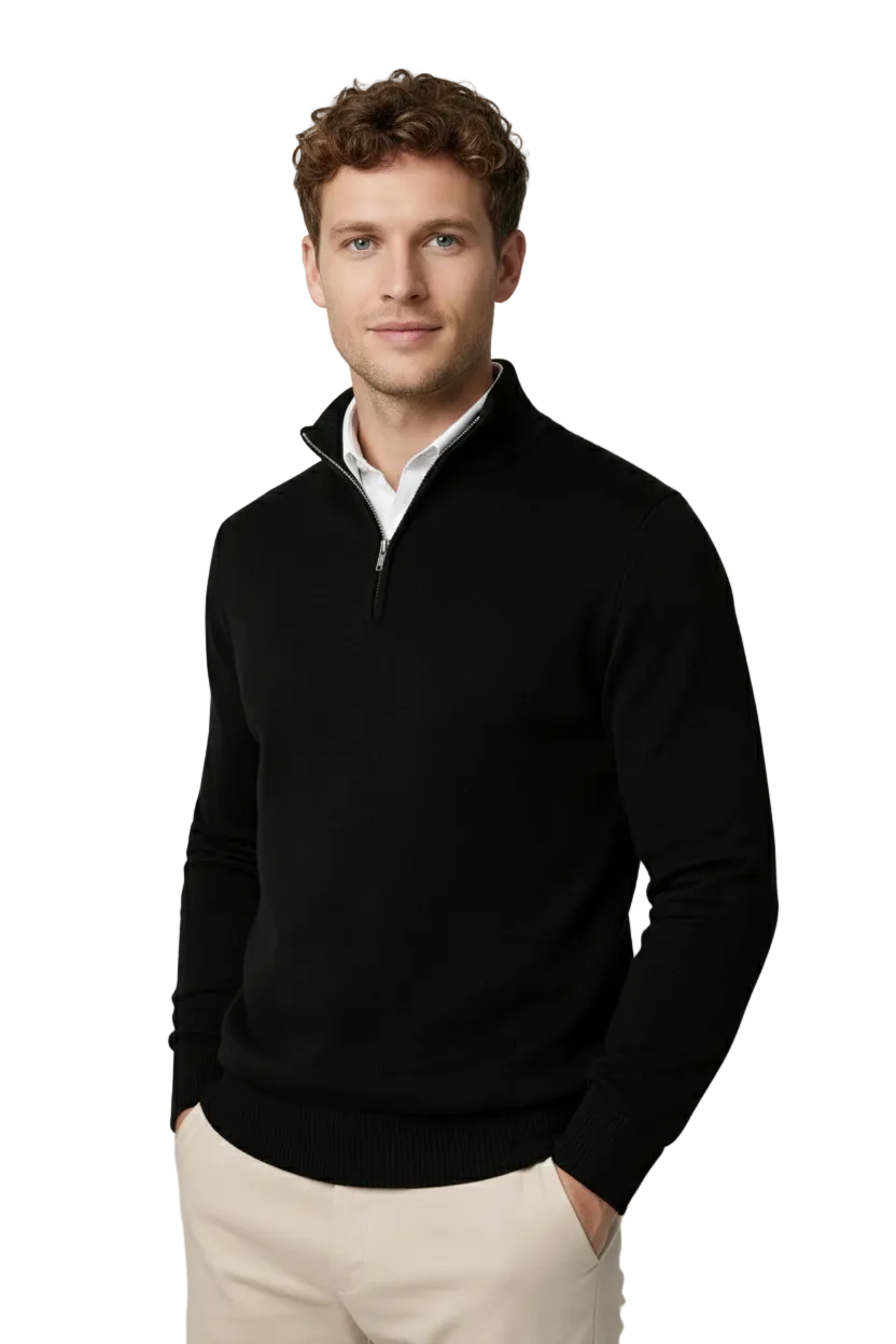 Men's Half Zip Sweater - Soft Knit Fabric - High Neck Design - Casual Layering for Cool Weather