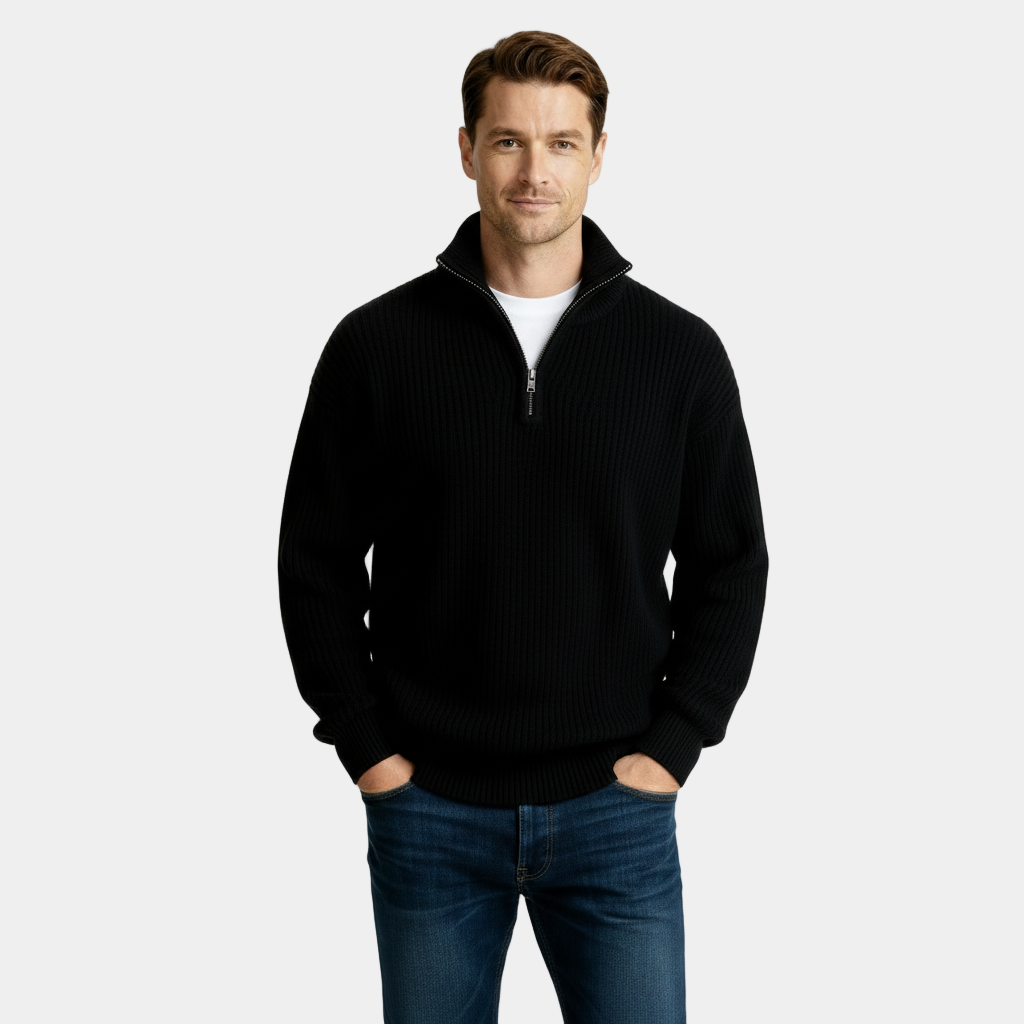 Men's Half-Zip Knitted Sweater in Soft Fabric for Casual Layering and Everyday Use