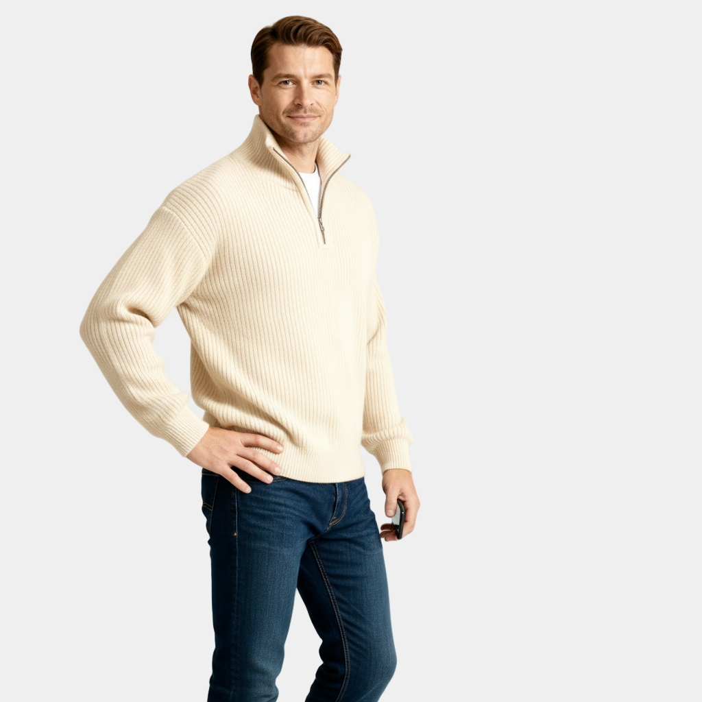 Men's Half-Zip Knitted Sweater in Soft Fabric for Casual Layering and Everyday Use