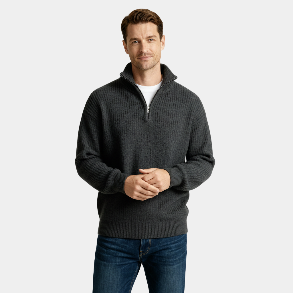 Men's Half-Zip Knitted Sweater in Soft Fabric for Casual Layering and Everyday Use