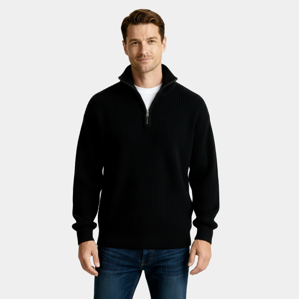 Men's Half-Zip Knitted Sweater in Soft Fabric for Casual Layering and Everyday Use