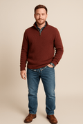 Men's Half-Zip Ribbed Knit Sweater - Warm High Collar Knitwear for Casual and Outdoor Use