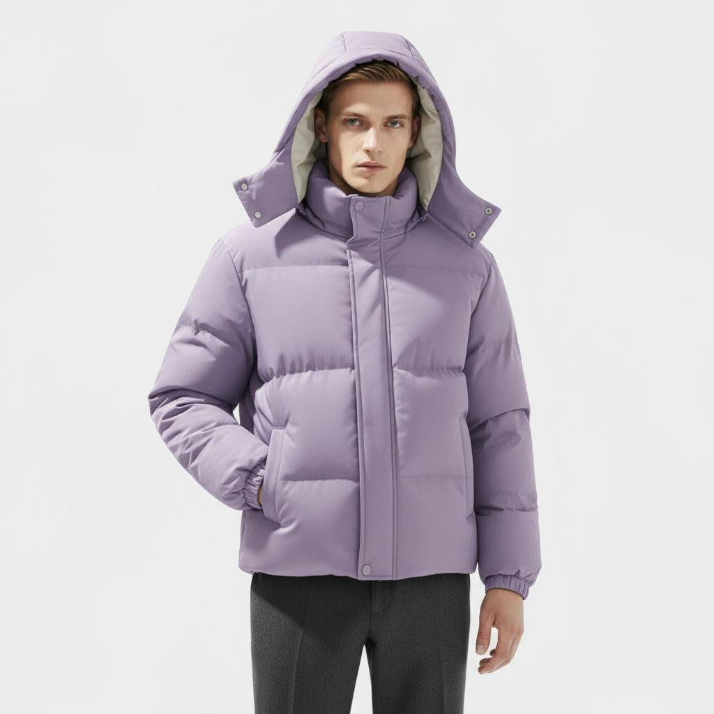 Men's Insulated Puffer Jacket - Water-Resistant Hooded Parka for Cold Weather Outdoor Activities and Travel