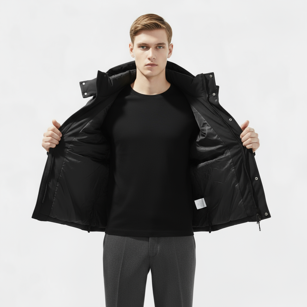 Men's Insulated Puffer Jacket - Water-Resistant Hooded Parka for Cold Weather Outdoor Activities and Travel