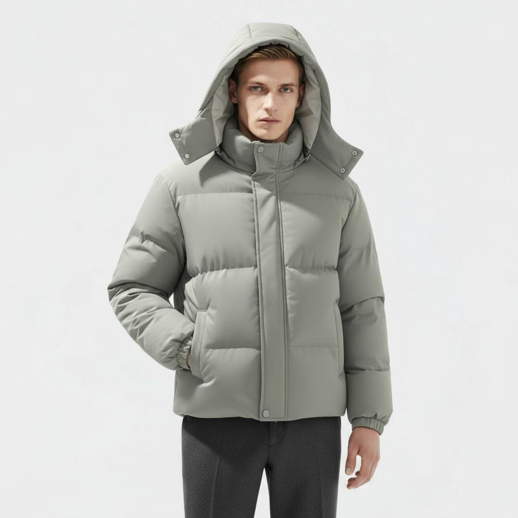Men's Insulated Puffer Jacket - Water-Resistant Hooded Parka for Cold Weather Outdoor Activities and Travel