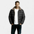 Men's Insulated Puffer Jacket with Sherpa Collar - Warm Winter Outerwear for Cold Weather Activities and Outdoor Use
