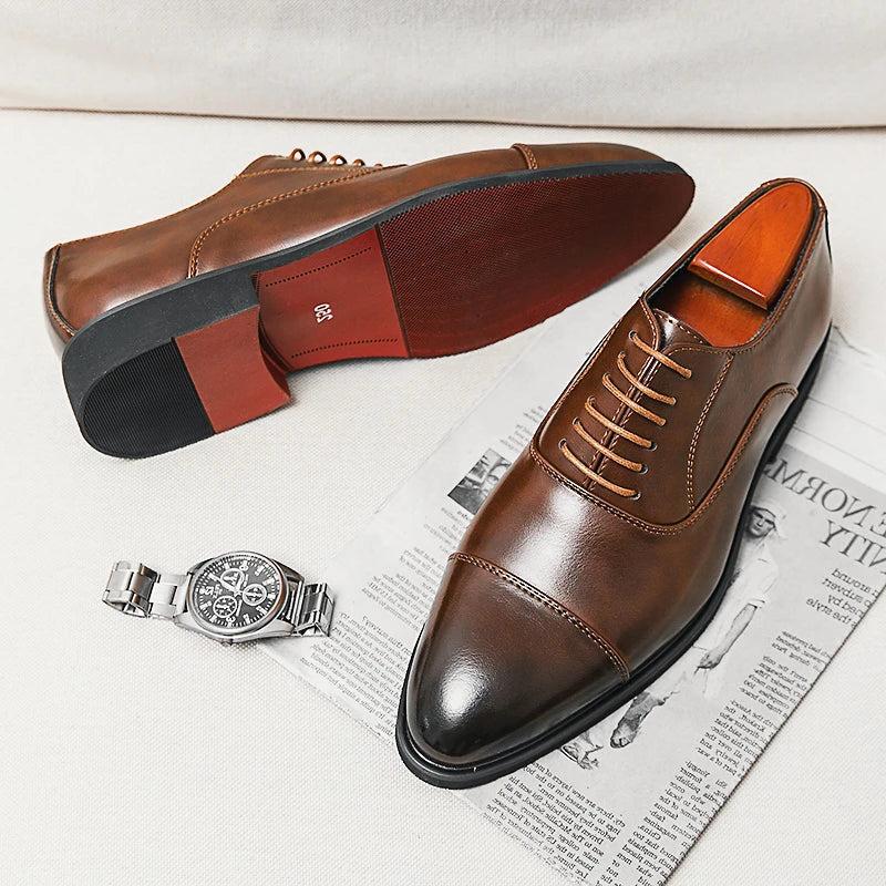 Men's Italian Leather Oxford Shoes - Classic Dress Footwear for Formal Occasions