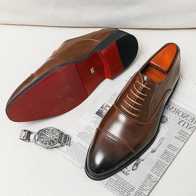 Men's Italian Leather Oxford Shoes - Classic Dress Footwear for Formal Occasions