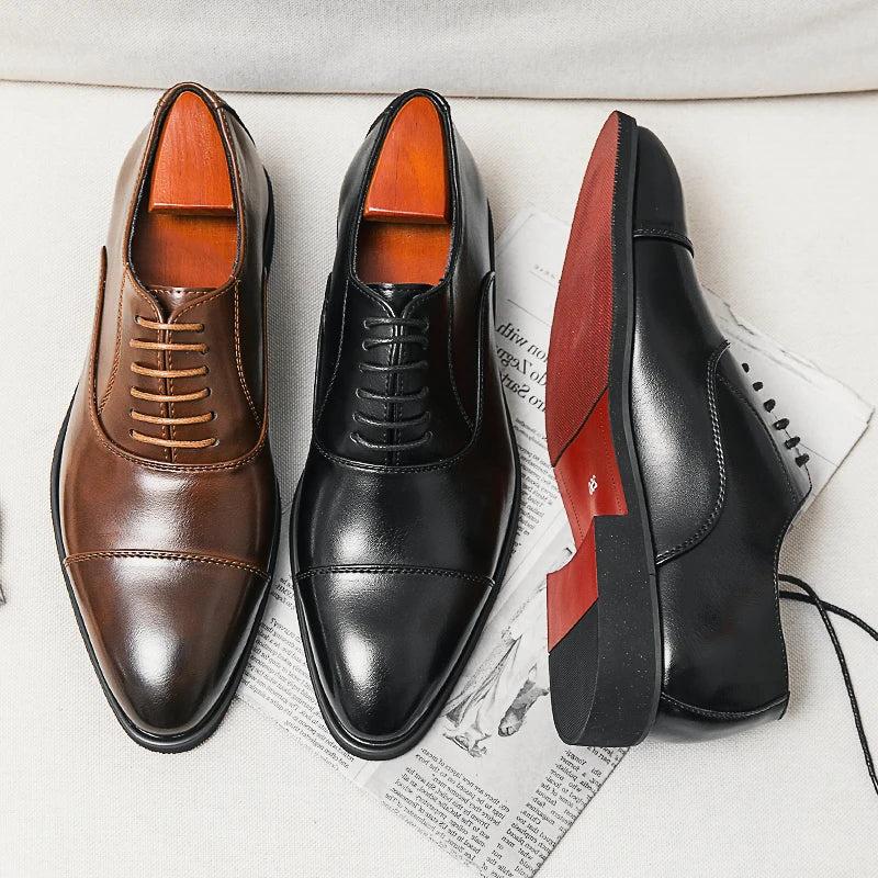 Men's Italian Leather Oxford Shoes - Classic Dress Footwear for Formal Occasions