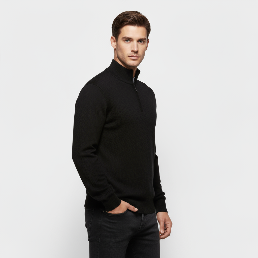 Men's Knit Quarter-Zip Sweater - Ribbed Mock Neck Pullover for Casual Everyday Wear
