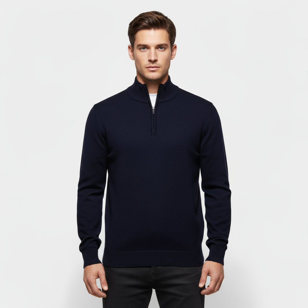 Men's Knit Quarter-Zip Sweater - Ribbed Mock Neck Pullover for Casual Everyday Wear