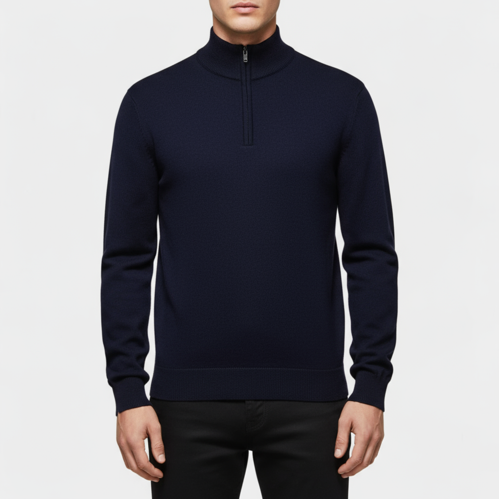 Men's Knit Quarter-Zip Sweater - Ribbed Mock Neck Pullover for Casual Everyday Wear