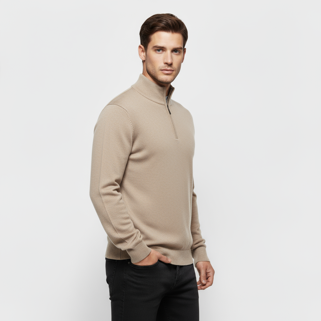 Men's Knit Quarter-Zip Sweater - Ribbed Mock Neck Pullover for Casual Everyday Wear