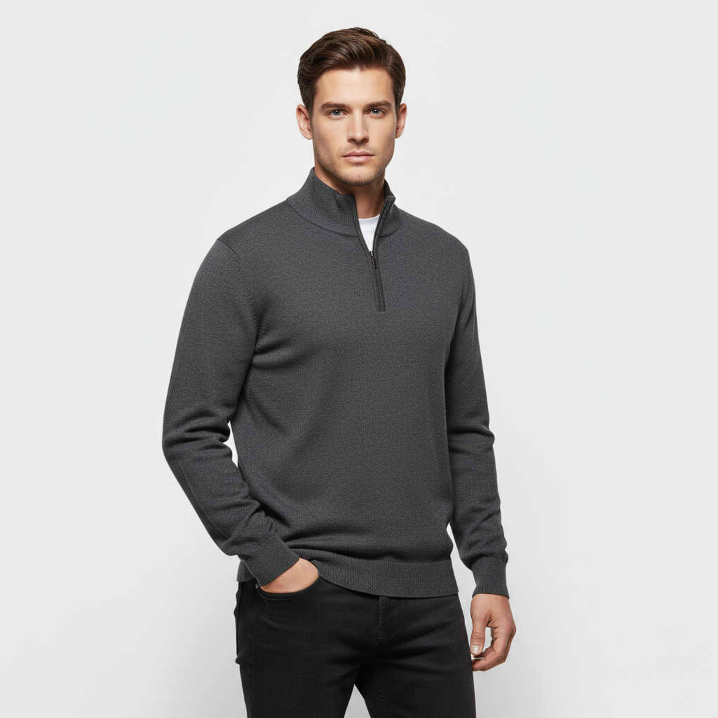 Men's Knit Quarter-Zip Sweater - Ribbed Mock Neck Pullover for Casual Everyday Wear