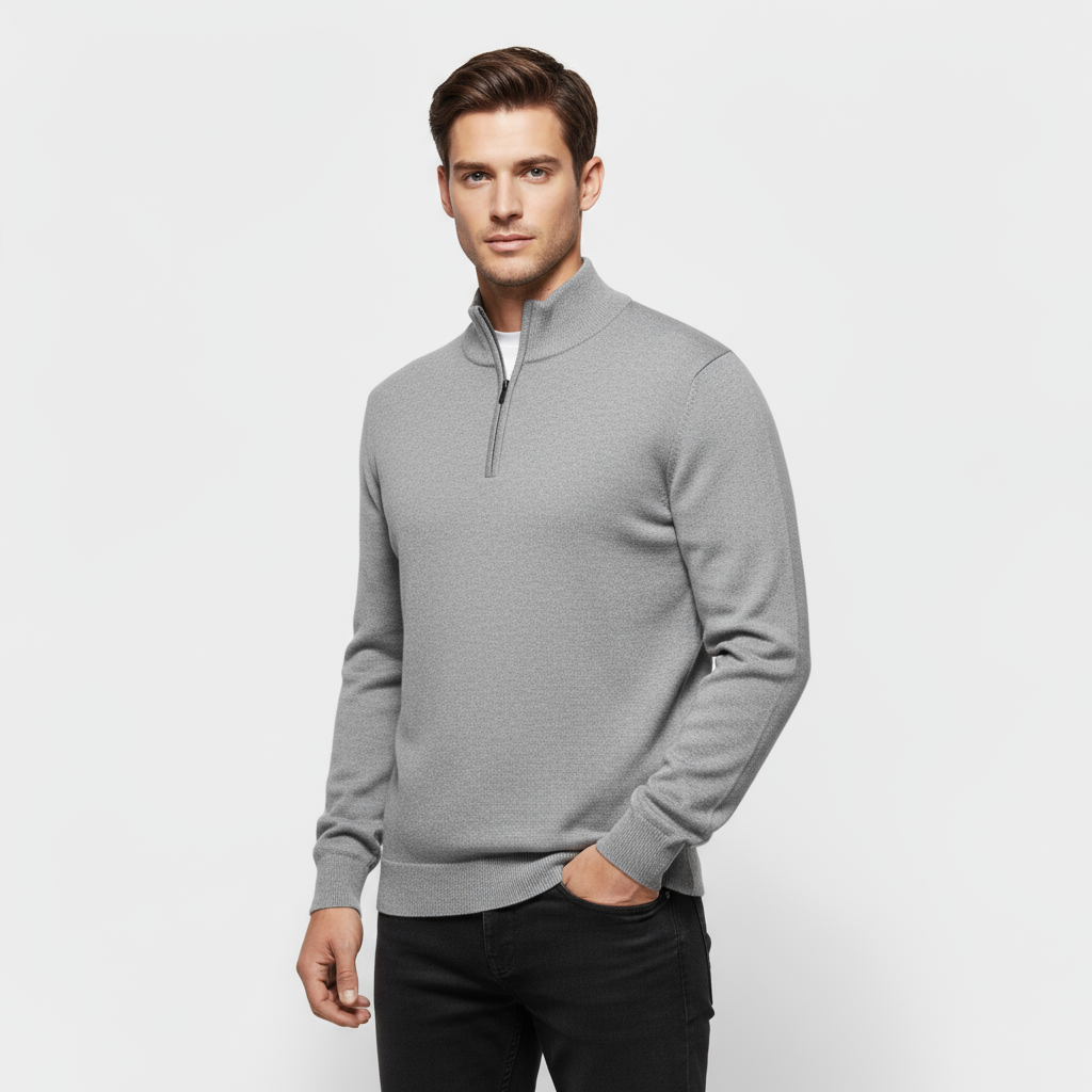 Men's Knit Quarter-Zip Sweater - Ribbed Mock Neck Pullover for Casual Everyday Wear