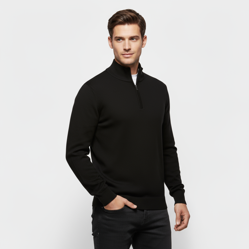 Men's Knit Quarter-Zip Sweater - Ribbed Mock Neck Pullover for Casual Everyday Wear