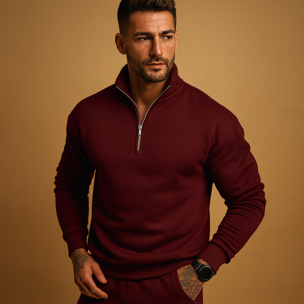 Men's Knitted Half Zip Sweater - Soft Fabric Pullover for Cozy Autumn and Winter Wear