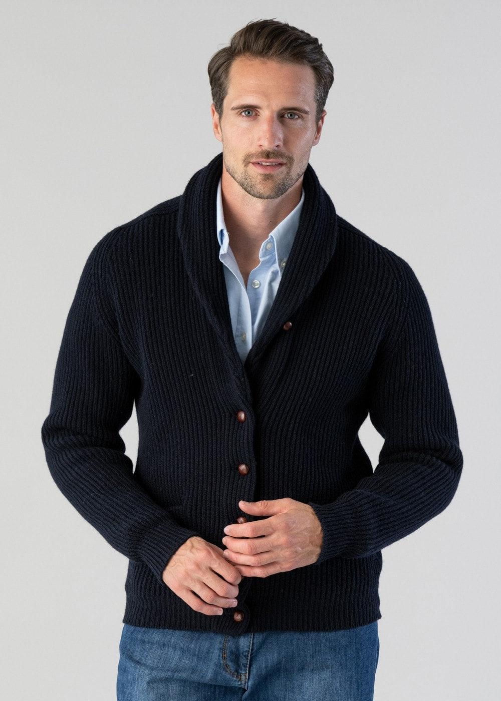 Men's Lambswool Shawl Jacket - Cozy Layer for Casual or Formal Wear
